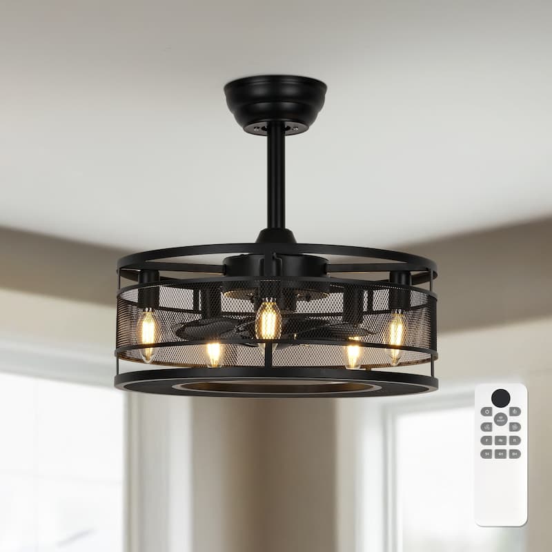 18" Farmhouse Reversible Caged Ceiling Fan with Light Kit and Remote - 18 Inches