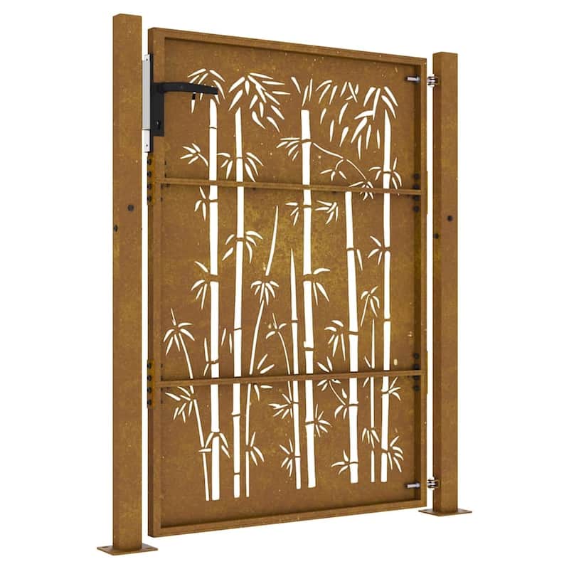 vidaXL Garden Gate Decorative Door Outdoor Fence Corten Steel Bamboo Design
