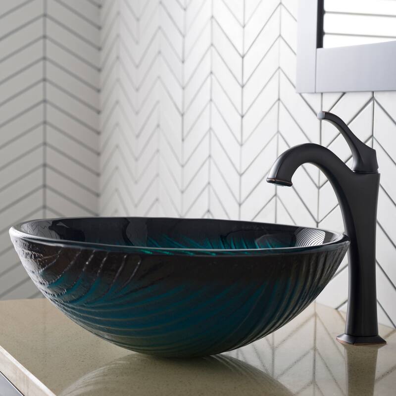 Kraus Arlo & Glass 17" Glass Vessel Bathroom Sink with 1.2 GPM Deck