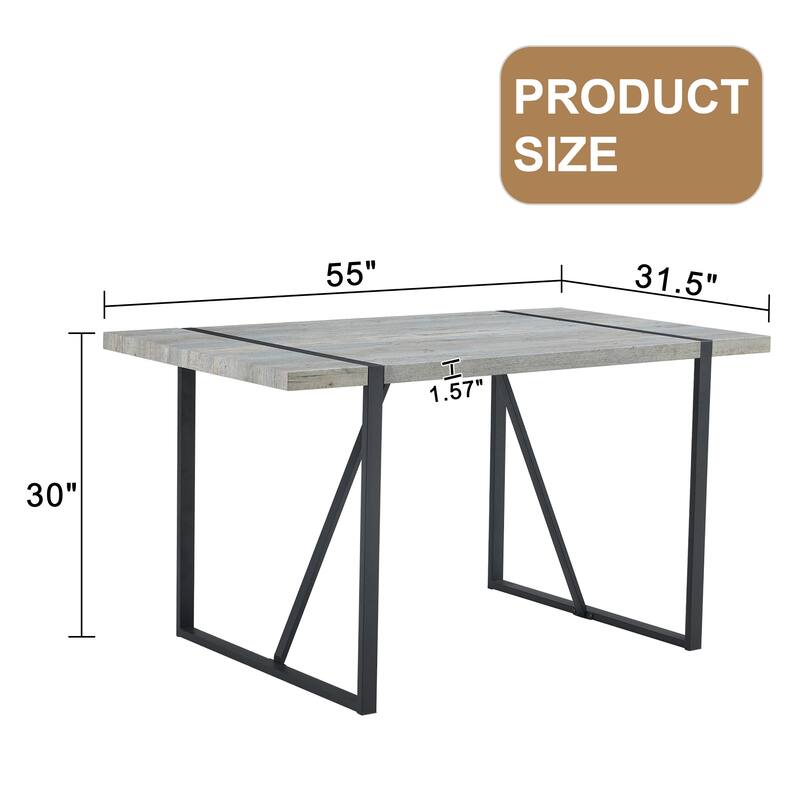 Roomfitters Industrial Dining Table for 4-6 with Light Grey Patterned MDF Top and Black Metal Frame