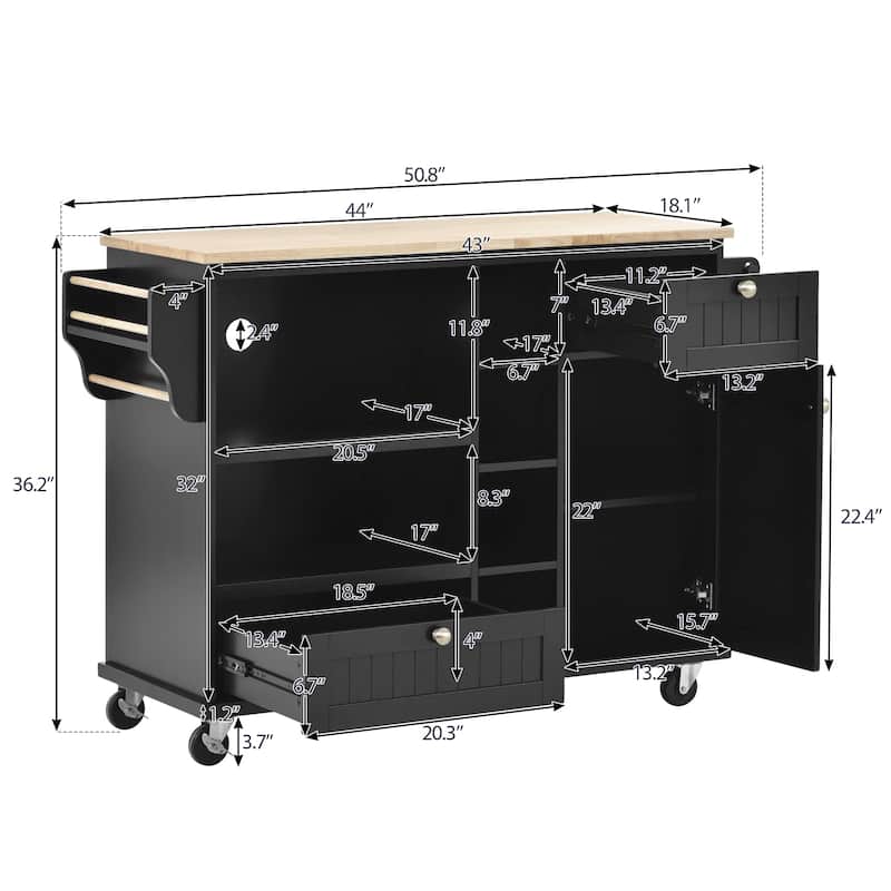 Kitchen Island Cart with Two Locking Wheels,Solid wood Desktop,Microwave Cabinet,Floor Standing Buffet Server Sideboard