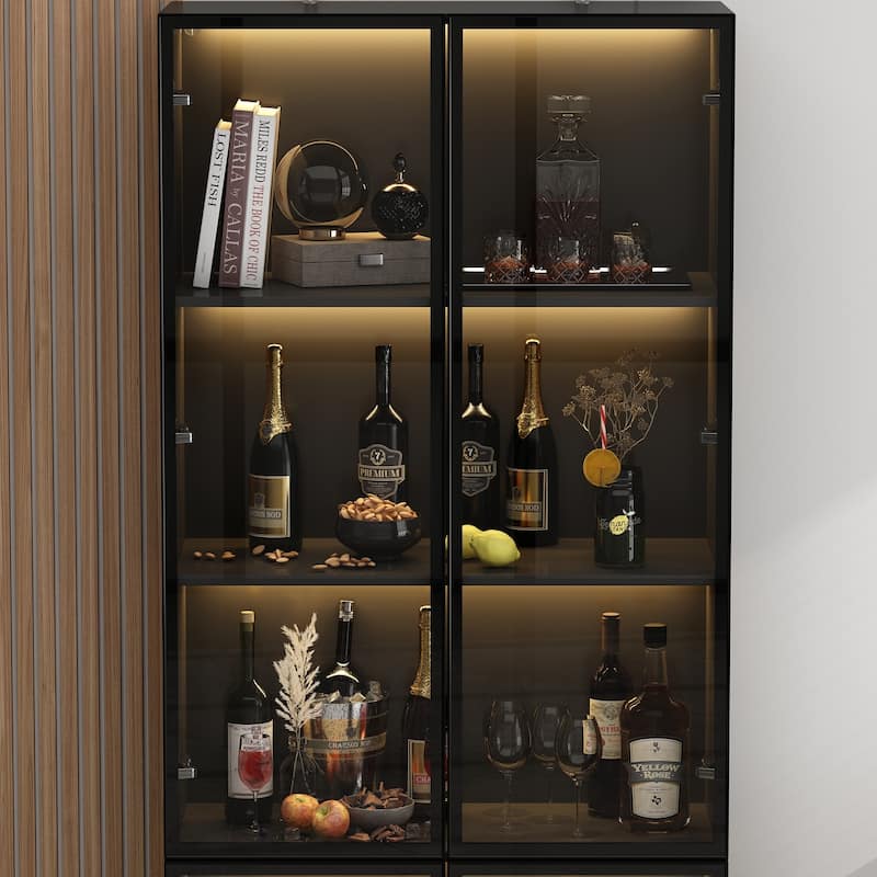Sleek Modular Curio Wine Cabinet Storage Solution with Glass Doors