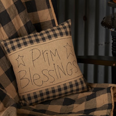 Black Check Prim Blessings Pillow 12x12