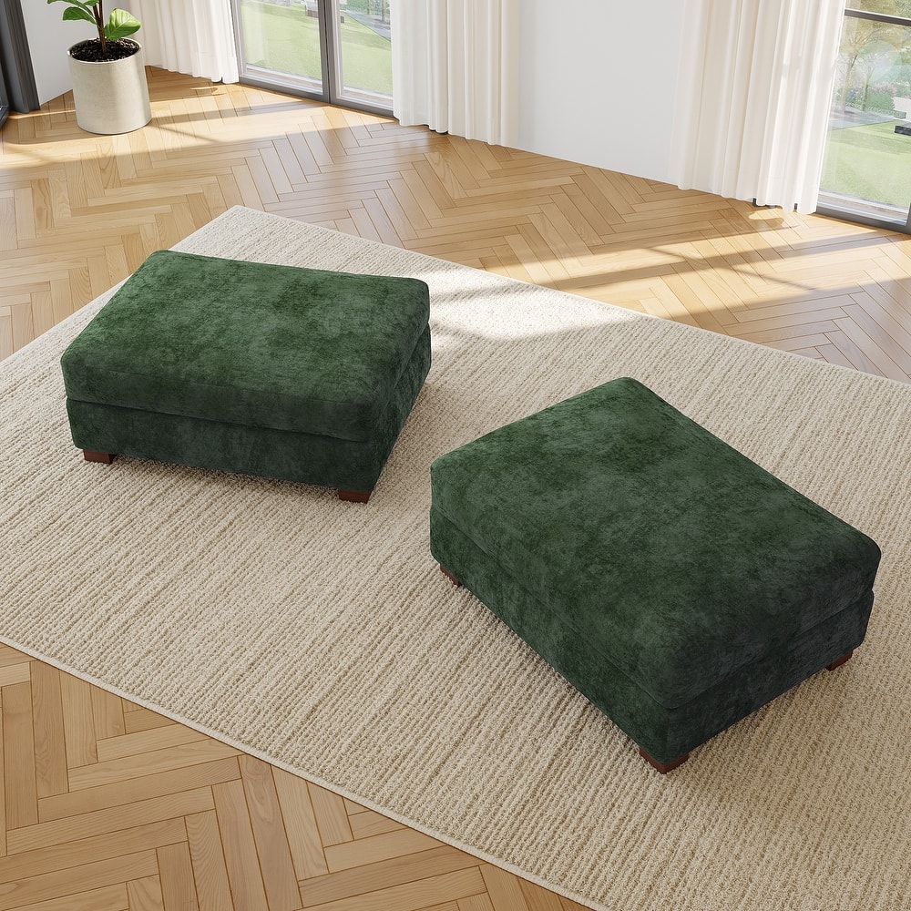 2 Set Modern 41" W Rectangle Chenille Ottoman