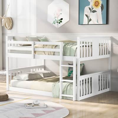 Full Over Full Bunk Bed with Ladder, White