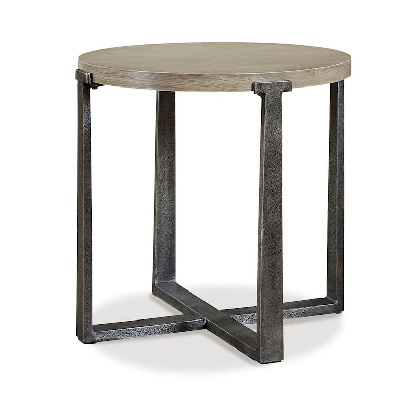 Dalen Side End Table, Round Gray Oak Veneer Top, Metal Base, 24 Inch