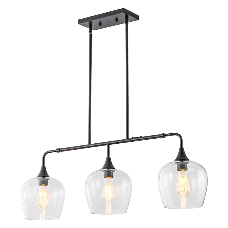 3-Light Modern Black/Gold Linear Kitchen Island Lights with Clear Glass Shade