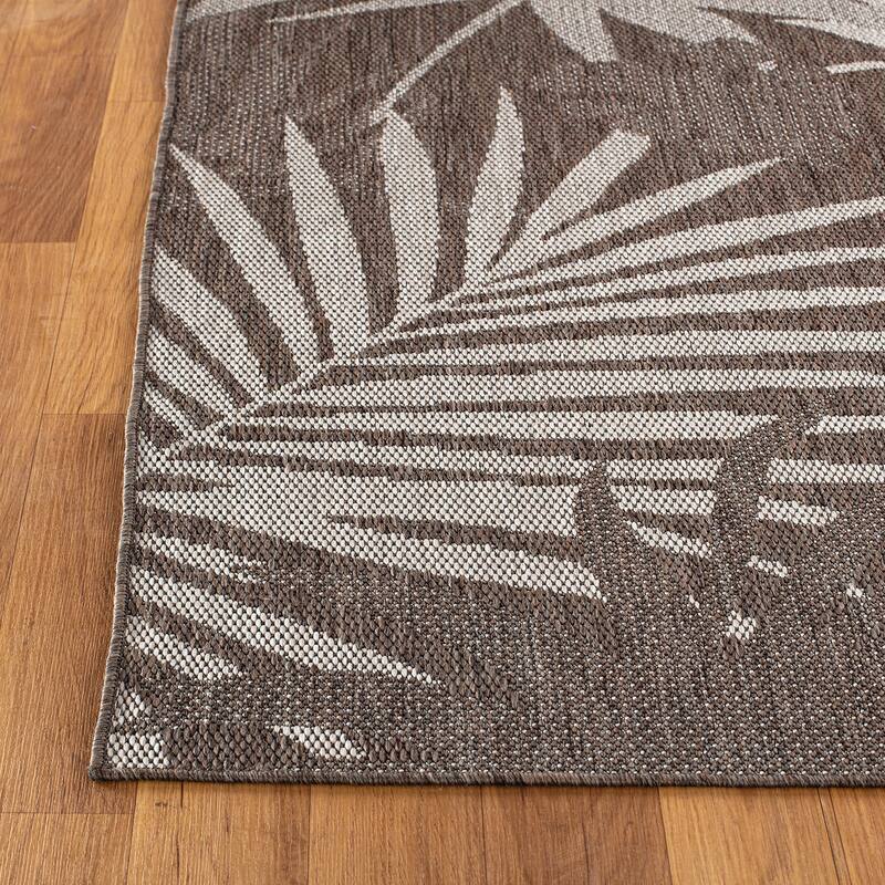 Contemporary Tropical Leaves Indoor/Outdoor Flatweave Waterproof Backyard Patio Area Rug