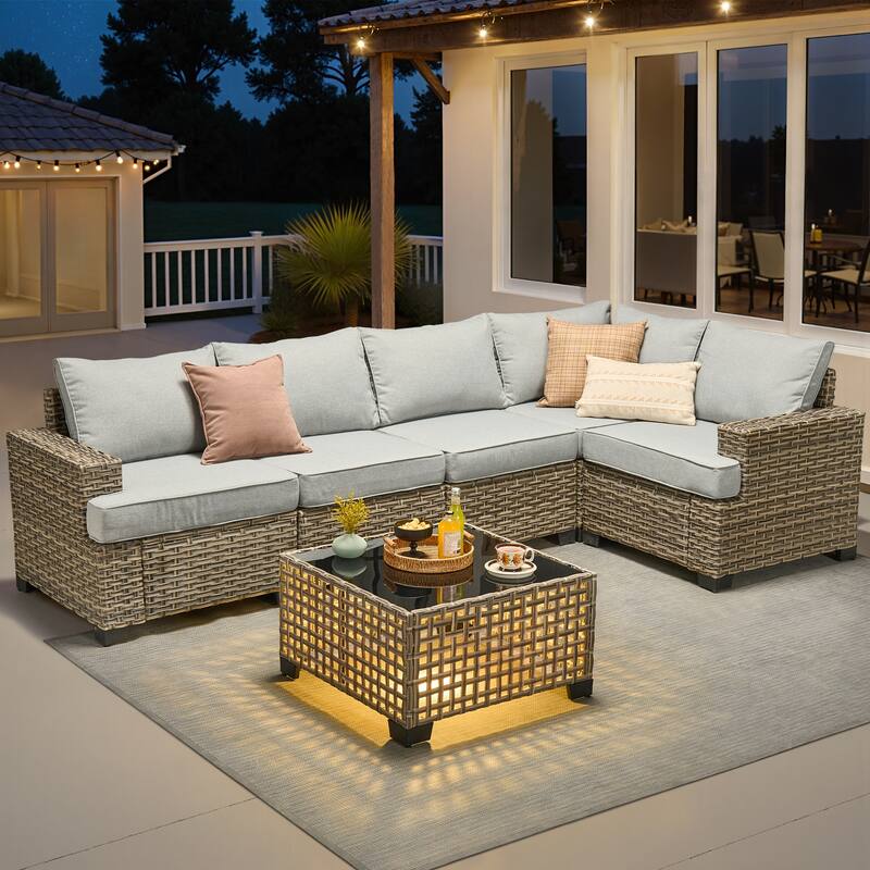HOOOWOOO 6-piece Patio Furniture Conversation Set with Coffee Table - Grey