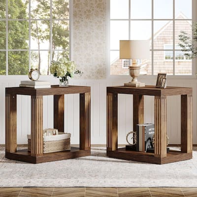 2-Tier End Table for Living Room, Rectangle Side Table with Storage Shelf