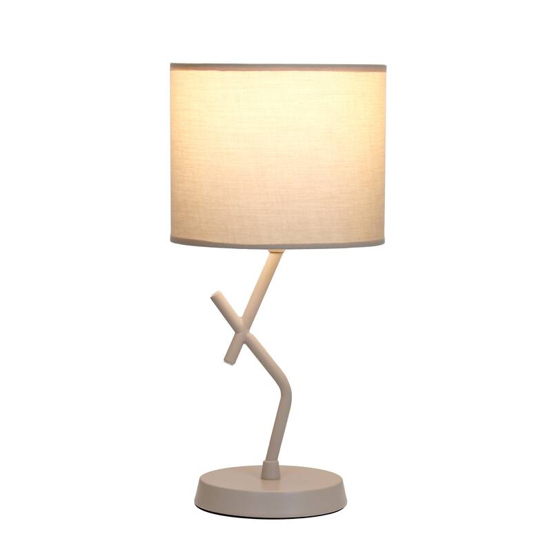 Modern Geometric Metal Table Lamp with Fabric Drum Shade for Bedroom Living Room Office Decor - 8.07” x 8.07” x 17.13”