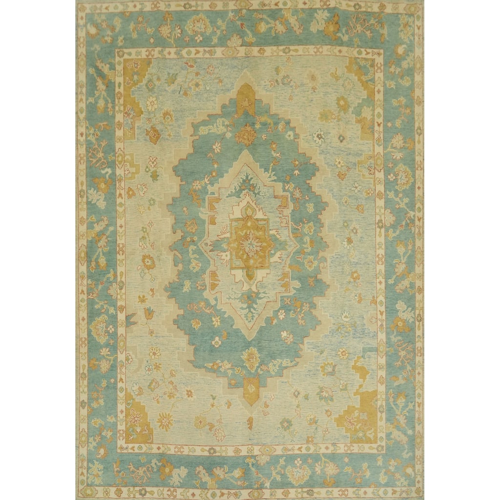 Vegetable Dye Wool Oushak Turkish Area Rug, Medallion Geometric Carpet - 9' 8'' X 8' 1''