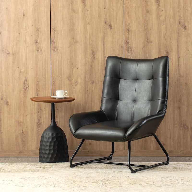 Glitzhome 35.5"H Leatherette Wingback Accent Chair With Metal Legs