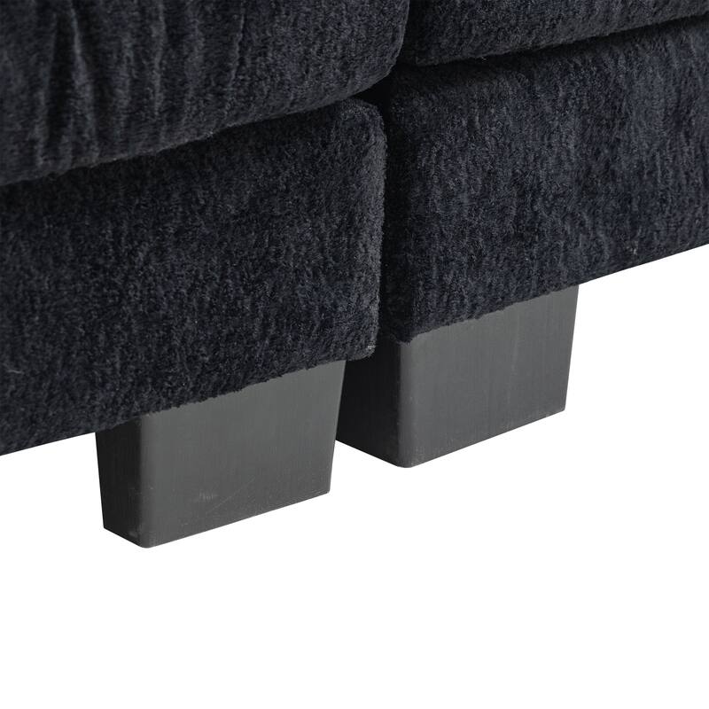 Two-seat Black Breathable Chenille Sofa Sleeper with Dual-Layer Cushion and Two Pillows