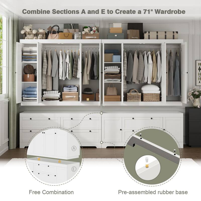 Meyreso White Modular Wardrobe Closet with Drawers, Convertible Stacking Armoire - N/A