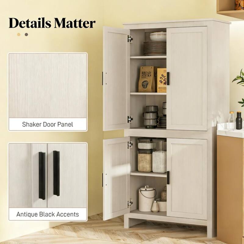 Rossetta Contemporary Chic Freestanding Kitchen Pantry Storage Cabinet with Adjustable Shelves and Back Anti-tipping Strap