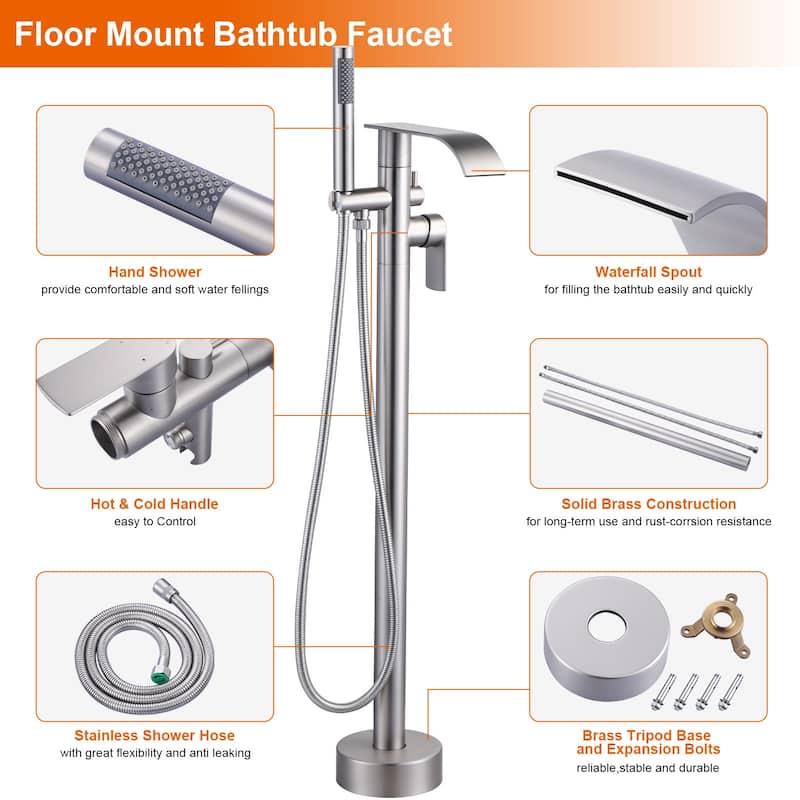 WOWOW Single-Handle Freestanding Waterfall Tub Faucet with Handshower