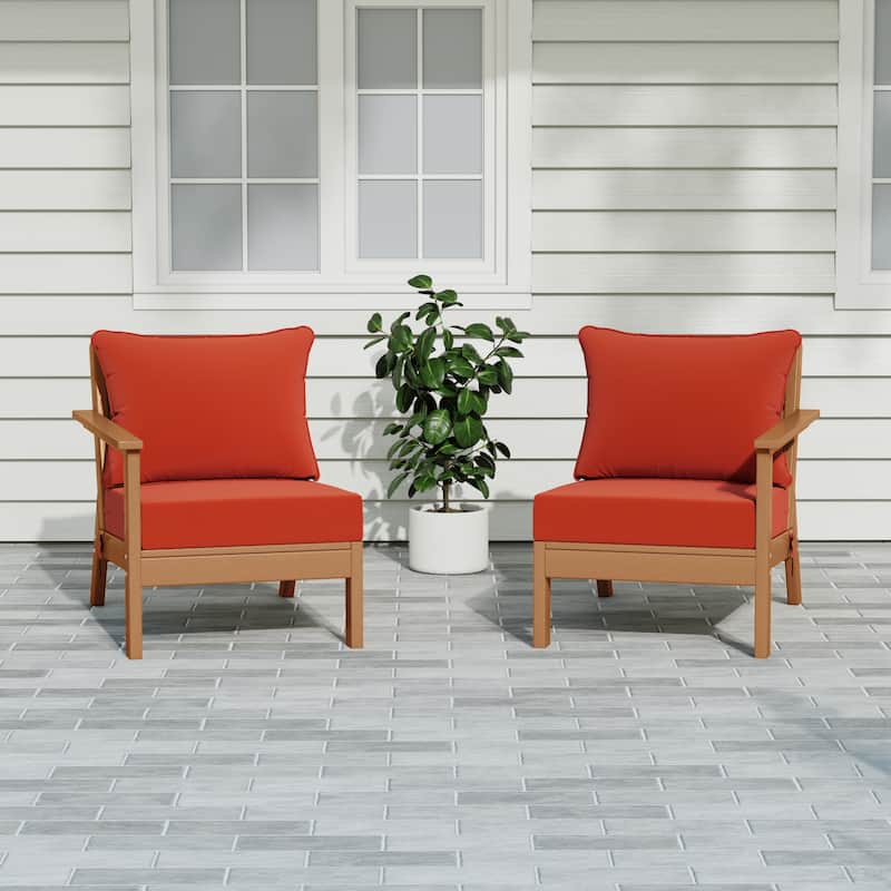 Polytrends Birchwood All Weather HDPE Outdoor Patio Deep Seating Teak Loveseat (2-Piece) - Teak/Orange