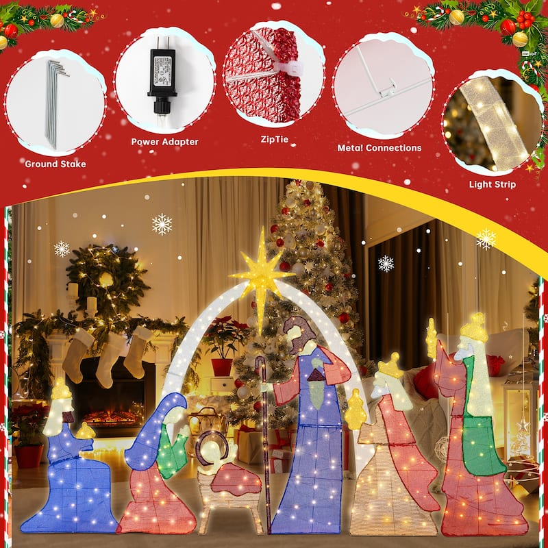 Nativity Scene Christmas Light Set, Pre-Lit Outdoor Decoration - Gold