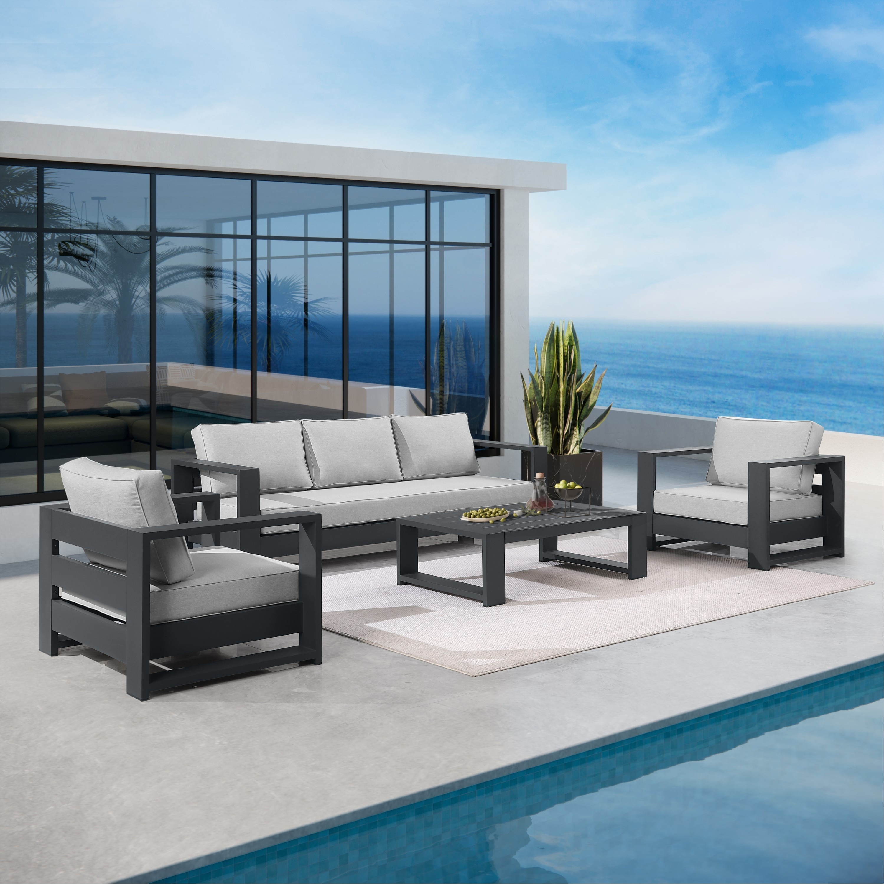 Benton Outdoor Aluminum 4-Piece Conversation Set with Coffee Table