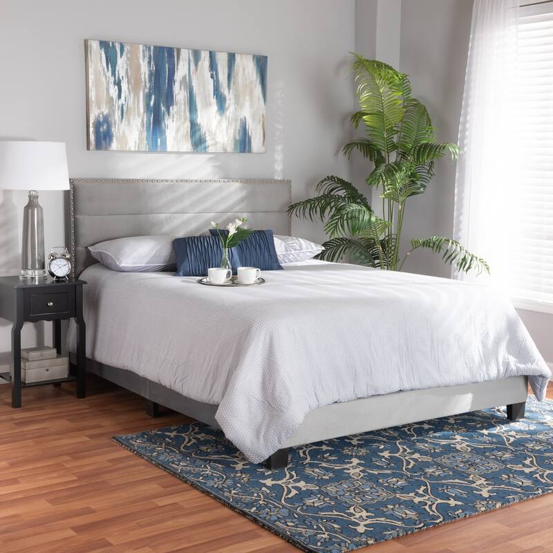 Tamira Modern Glam Velvet Fabric Upholstered Panel Bed