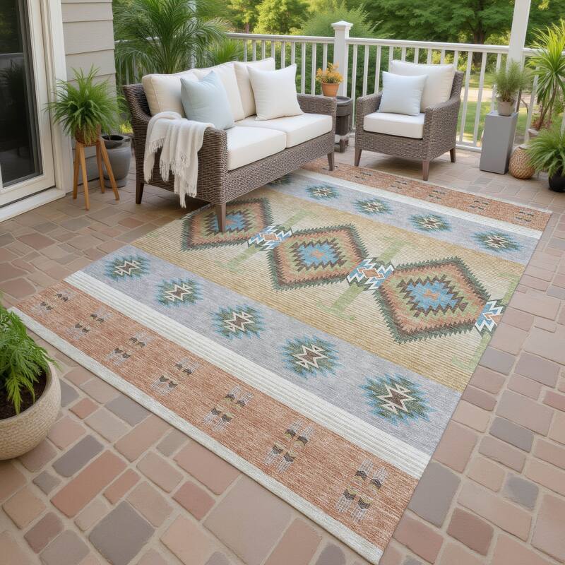 Machine Washable Indoor/ Outdoor Global Chennai Chantille Rug - Copper - 10' x 14'