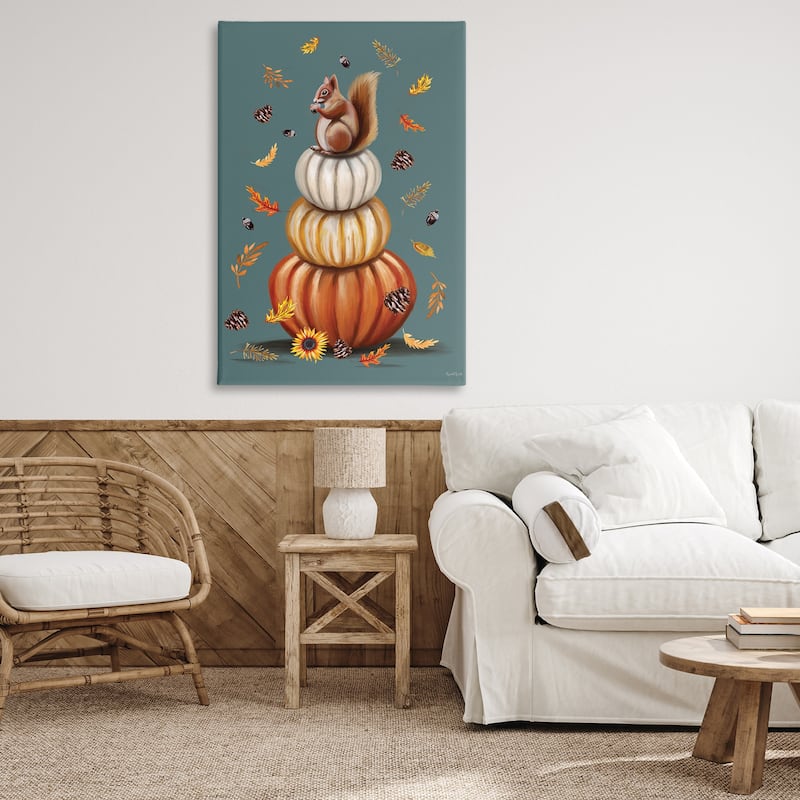 Stupell Squirrel Atop Pumpkin Stack Canvas Wall Art Design By Elizabeth Tyndall