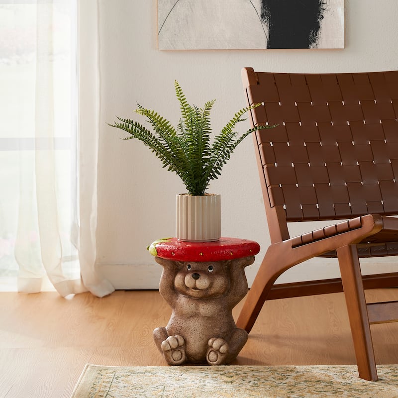 Glitzhome 12.5"H Decorative Garden Stool or Planter Stand - Bear