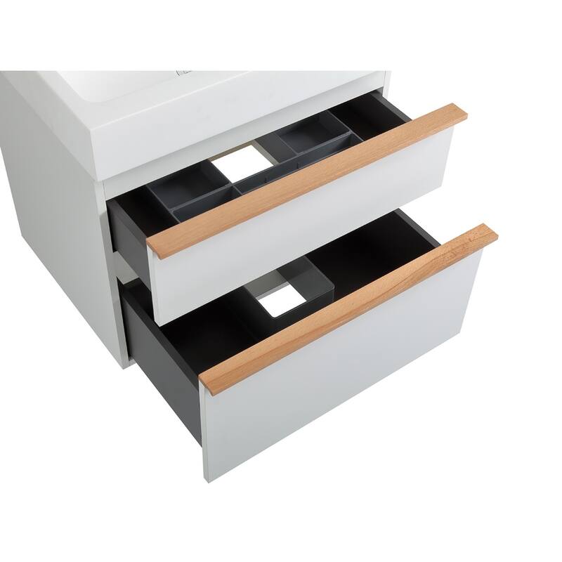 24 Inch Wall Mounted Bathroom Vanity with Integrated Acrylic Sink, 2 Soft-Close Drawers, Pre-Assembled,Modern Floating Cabinet