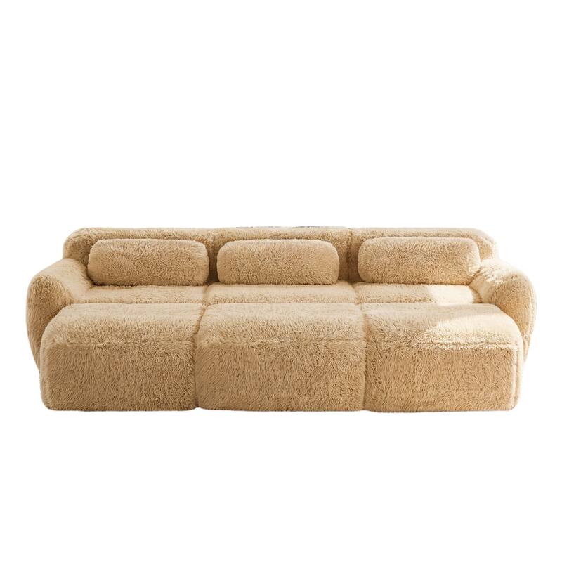 Homy Casa Light Khaki Modular Sectional Sofa, Soft Plush Fabric Cloud Couch with Anti-Slip Base & Decorative Pillows