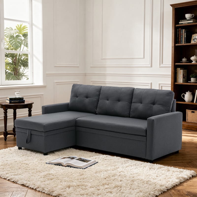 Modern Pull Out Sectional Sofa Bed Couch with Storage Chaise for Living Room