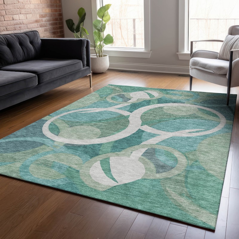 Machine Washable Indoor/Outdoor Contemoorary Deco Chantille Rug