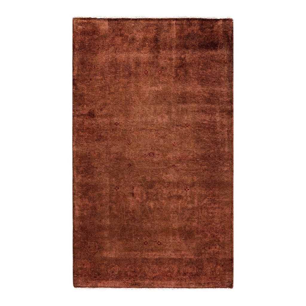 Overton Hand Knotted Wool Vintage Inspired Modern Contemporary Overdyed Brown Area Rug - 2' 8" x 4' 4"