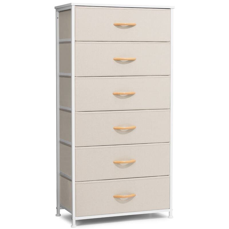 6 Drawers Vertical Dresser Storage Tower Cabinet Organizer Unit for Bedroom - Beige