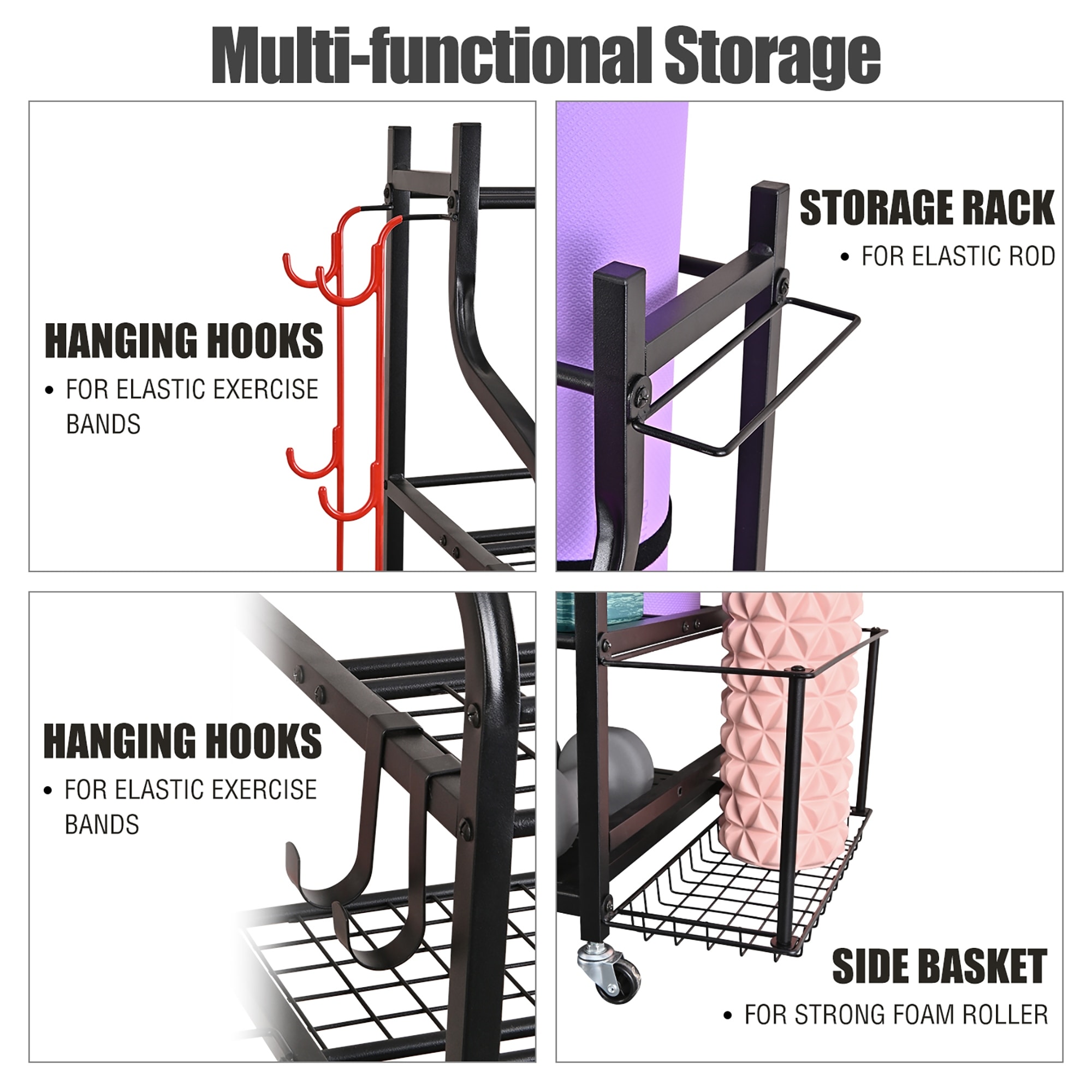  Home Gym Workout Equipment Storage - FHXZH Yoga Mat Storage  Rack Organizer for Dumbbell Kettlebells Foam Rollers Resistance Bands and  More Gym Accessories, All-in-One Exercise Equipment Storage Cart : Sports