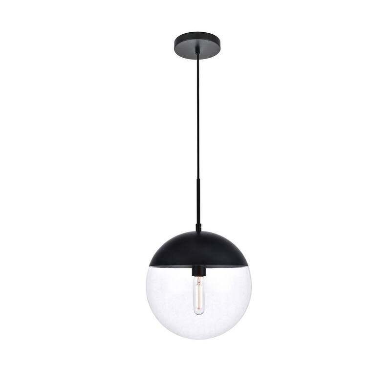 1-Light Pendant with 12 inch Clear Glass - Black