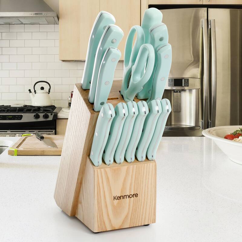 Stainless Steel Cutlery 14 Piece Set in Arctic Blue with Block
