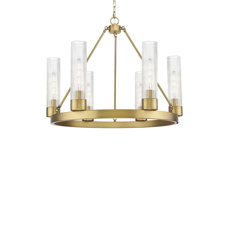 Innovations Lighting 617-6CR-24-29 Boreas Chandelier Boreas 6 Light - Brushed Brass / Striped Clear