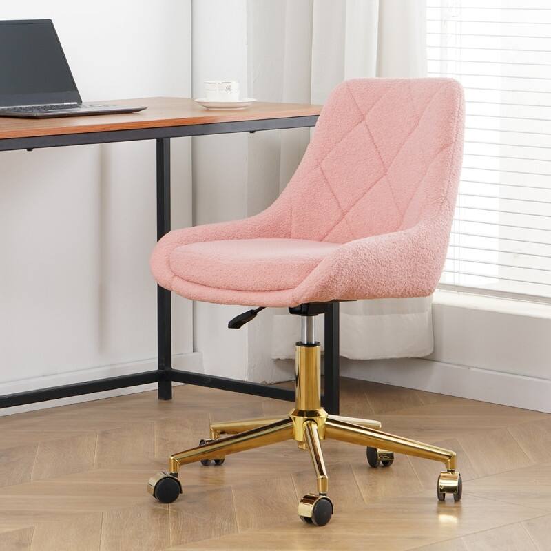 Modern Teddy Fabric Home Office Chair with Metal Legs-Set of 1-Lift Adjustment (3 Colors）