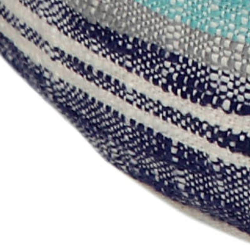 Blue Striped Pouf Ottoman with Cotton Upholstery and Removable Cover Ideal for Living Rooms