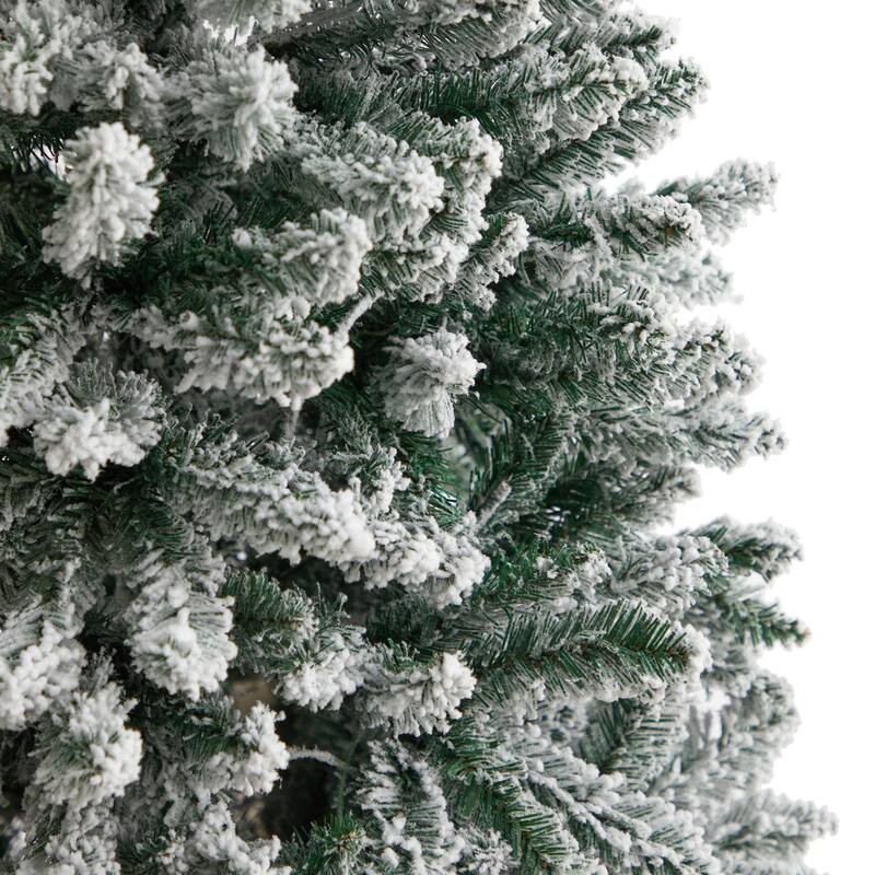 6ft Slim Artificial Christmas Tree with Lights - Winter Fir Tree, Prelit Holiday Decor, Realistic Flocked Tree - Green - 72