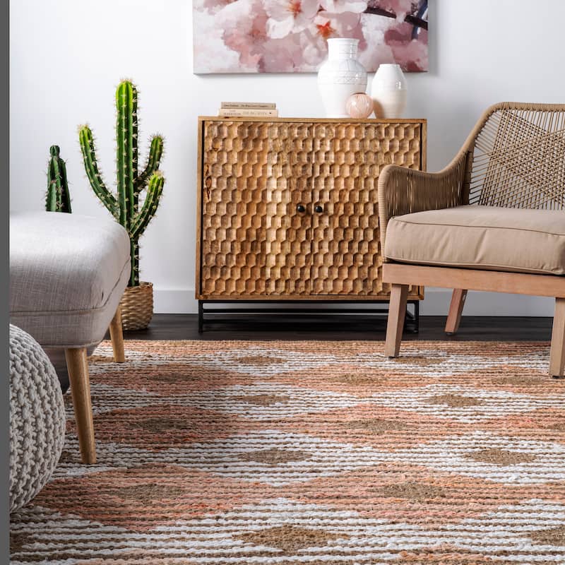 Nuloom Hand Braided Marla Denim And Jute Diamonds Area Rug