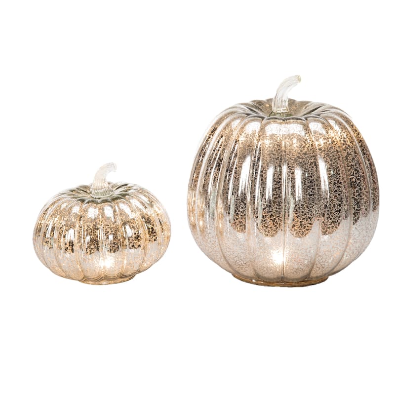 Transpac Glass 8 in. Silver Harvest Mercury Pumpkin Set of 2