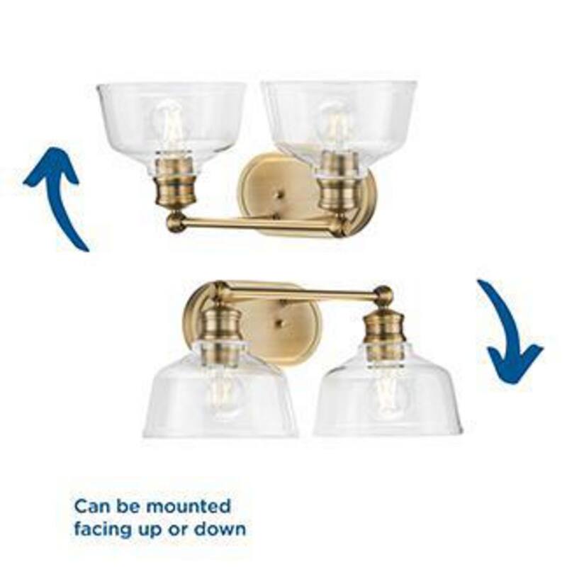 Singleton Collection 2-Light 17 in. Vintage Brass Vanity Light with Clear Glass Shades - Small