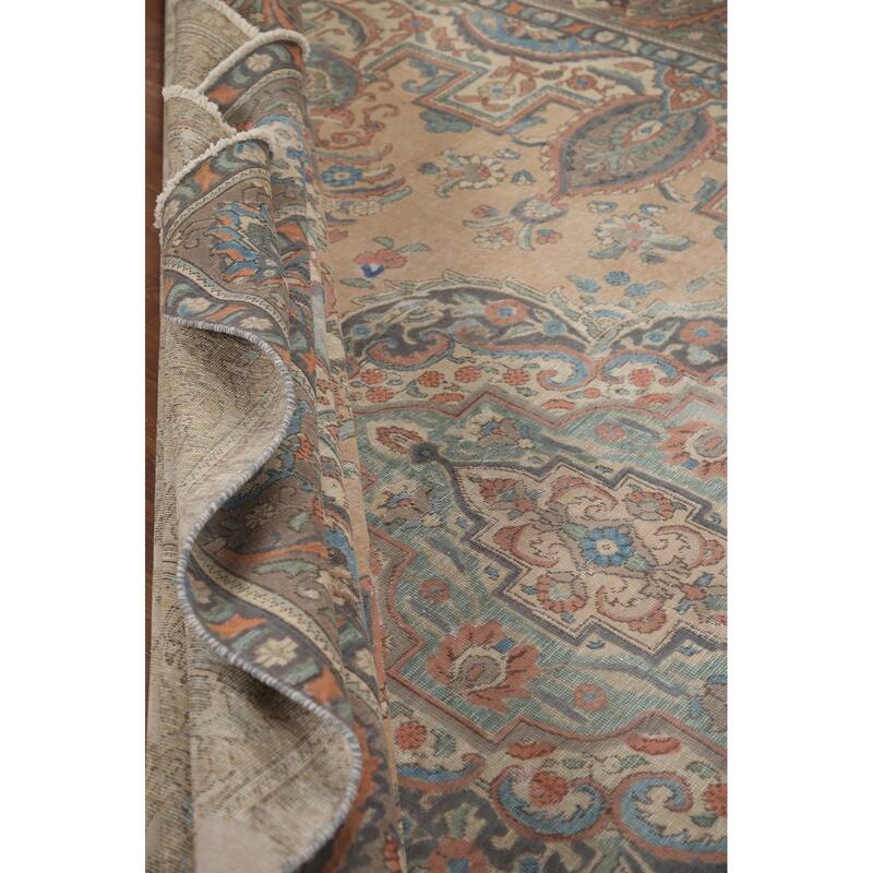 Hand Knotted Oriental 100% Wool Carpet Traditional Medallion Peach Tabriz Area Rug - 12' 8'' X 9' 8''