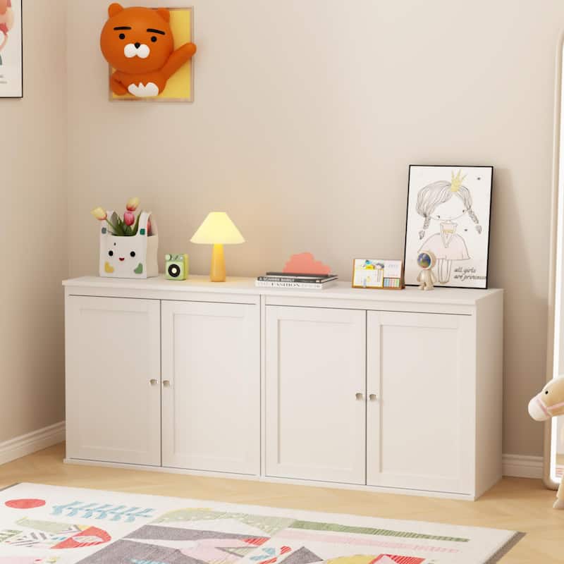 Anmytek White Storage Cabinet Double Door,Coffee Bar Cabinet with Adjustable Shelves