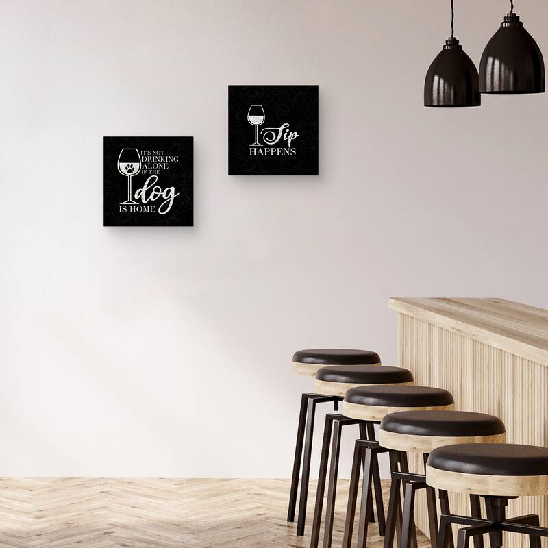 WIne Humor Black I Dog Home, Wine Humor Black III Sip Happens by Tara Reed Canvas Art Prints