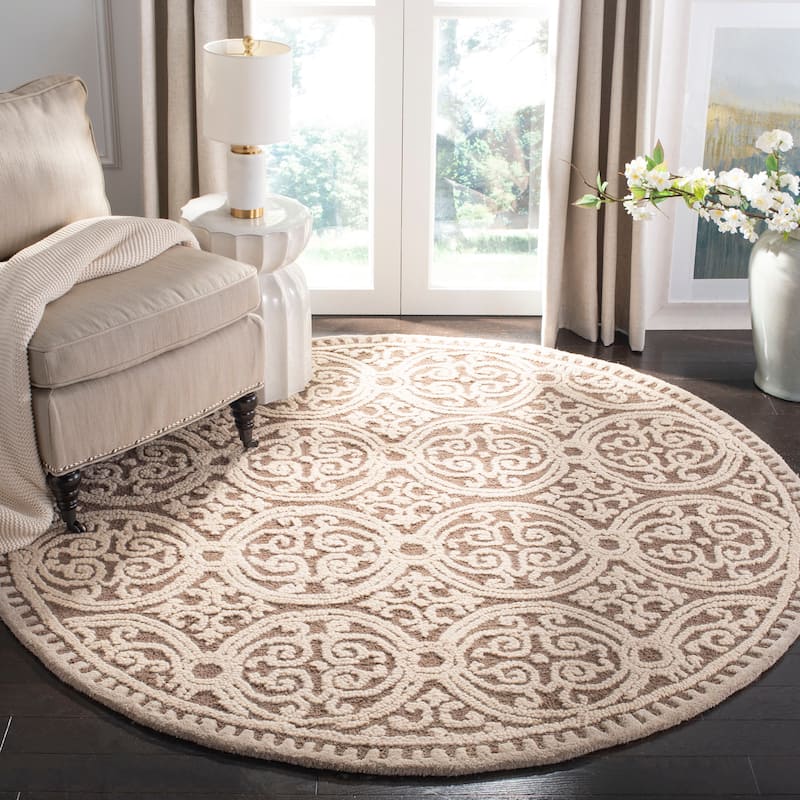 SAFAVIEH Handmade Cambridge Angiola Modern Moroccan Wool Rug - 10' Round - Tan/Multi