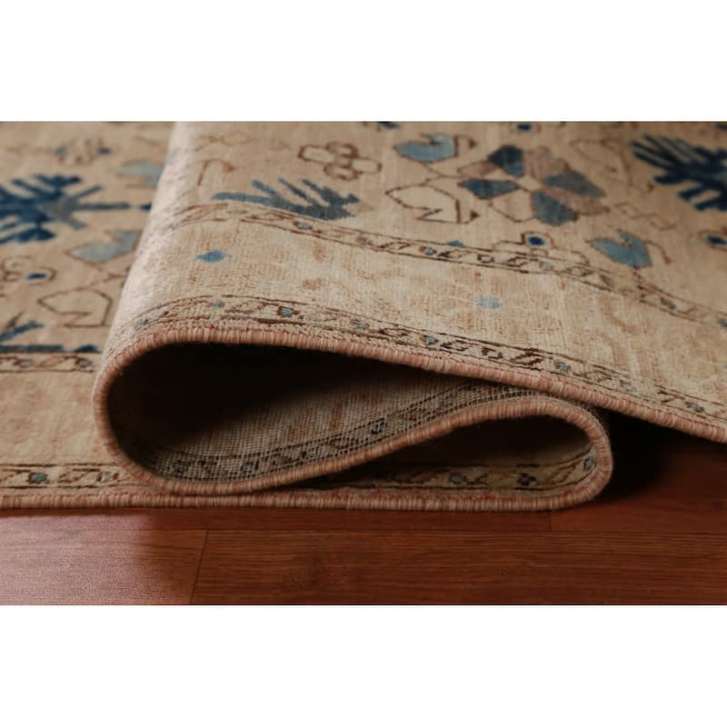 Hand Knotted Oriental 100% Wool Carpet Transitional All-Over Beige & Ivories Oushak Runner Rug - 9' 9'' X 2' 8''