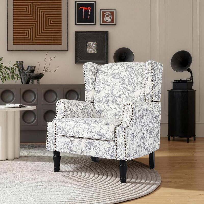 Wingback Accent Chair Nailhead Trim Living Room Reading Chair